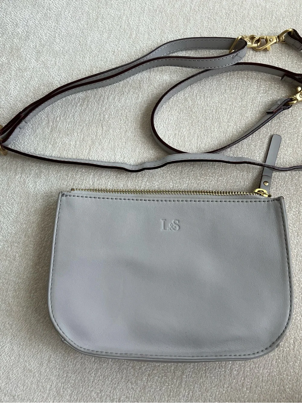 Lo & Sons Light Gray Leather Crossbody with Gold Hardware